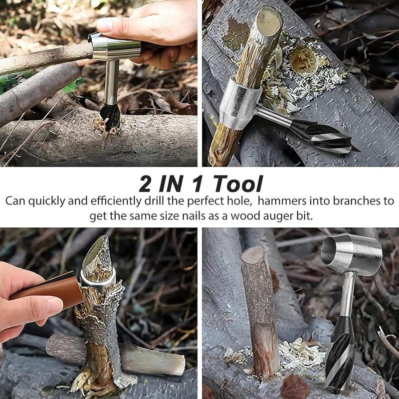 Farady Survival Settlers Tool Bushcraft Hand Auger Wrench Scotch Eye Wood Drill Manual Drill Wrench Bushcraft Survival Tool with Leather Pouch and Hook for Outdoor Camping Bushcrafting Backpacking (Brown) - Image 5